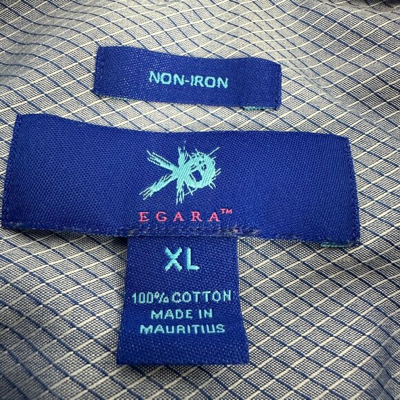 Egara Mens Non-Iron Blue Checkered Long Sleeve Shirt XL 100% Cotton - Picture 6 of 6